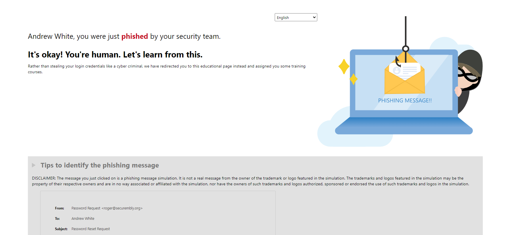 Phishing landing page