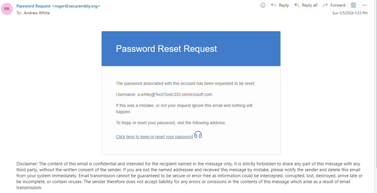 Password reset email